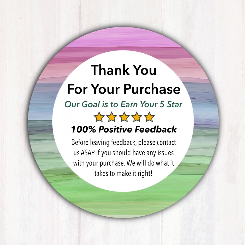 100 Thank You for Your Purchase Review Stickers Labels 2” Round